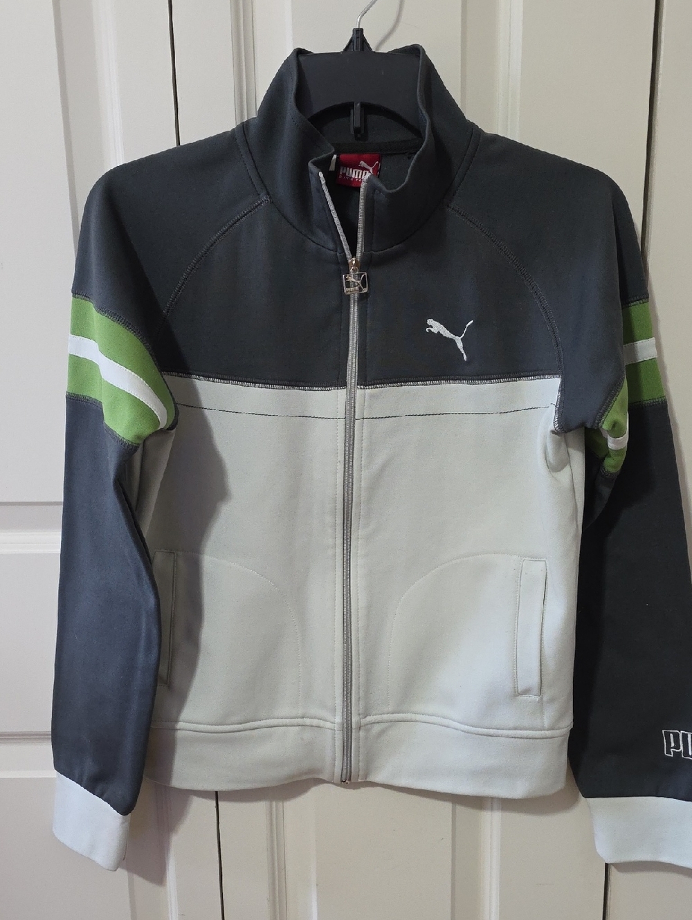 Puma Kids' Grey & White Full-Zip Jacket with Green Accents